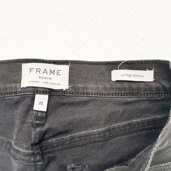 Frame Le High Skinny Assymetrical Hem Denim Jeans Black Size 26 - Picture 4 of 6